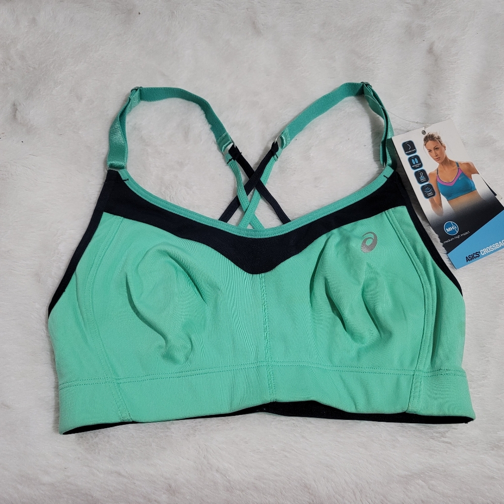 Asics sport bralette bra racerback mint black XS New